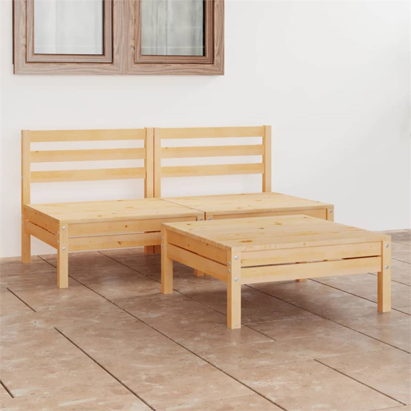 vidaXL 3 Piece Wood Medium Garden Lounge Set in Natural