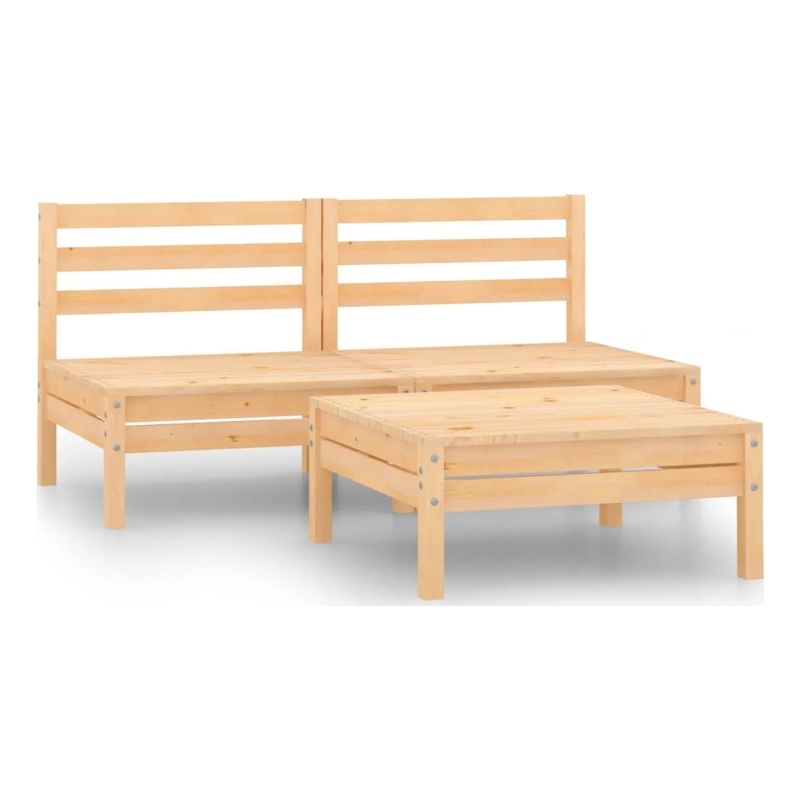vidaXL 3 Piece Wood Medium Garden Lounge Set in Natural