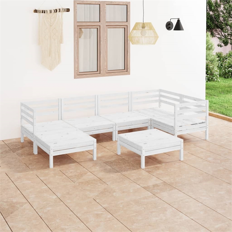 vidaXL 7 Piece Wood Standard Garden Lounge Set in White