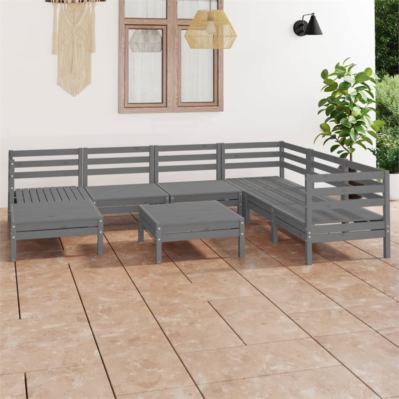 vidaXL 8 Piece Wood Medium Garden Lounge Set in Gray