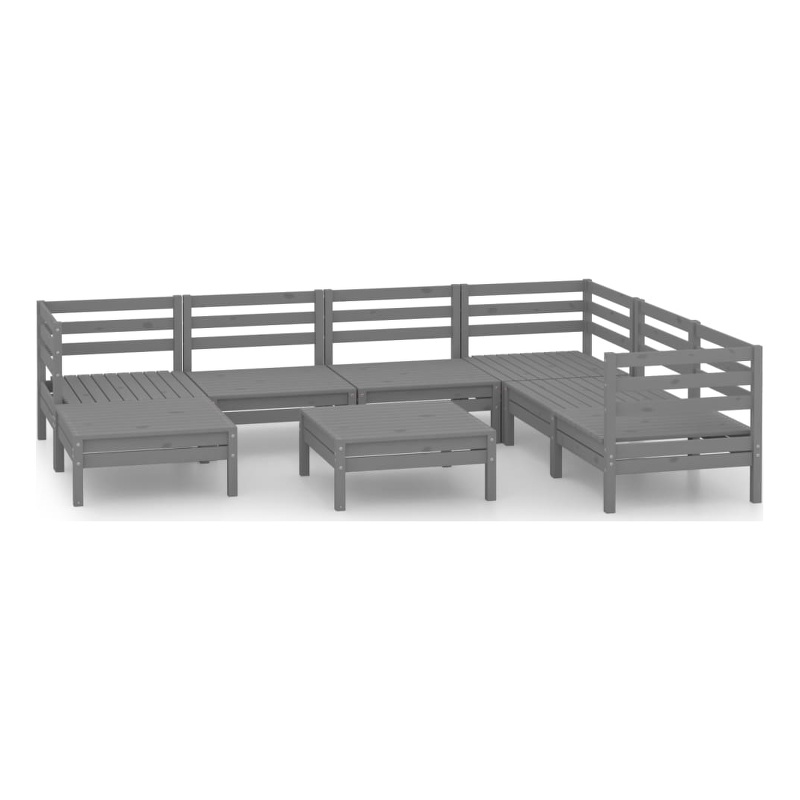vidaXL 8 Piece Wood Medium Garden Lounge Set in Gray