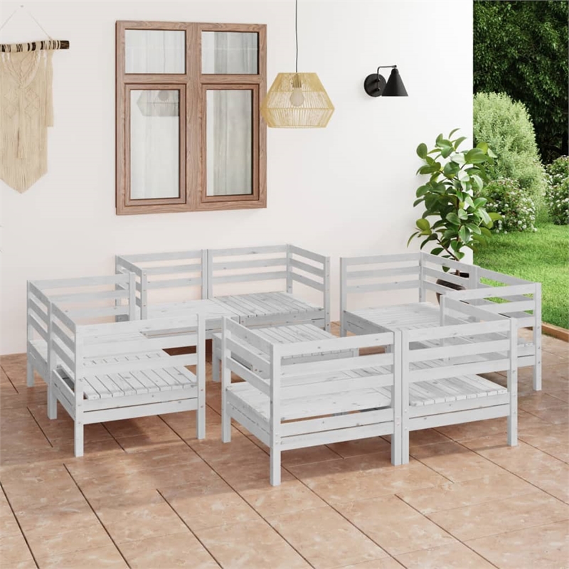 vidaXL 9 Piece Wood Medium Garden Lounge Set in White