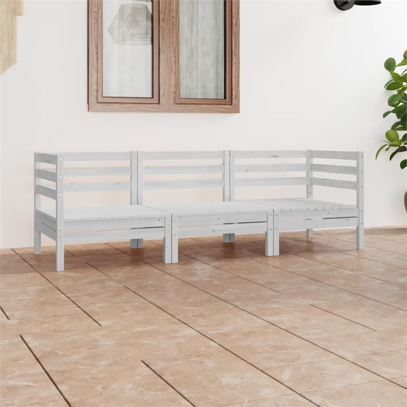 vidaXL 3 Piece Wood Medium Garden Lounge Set in White