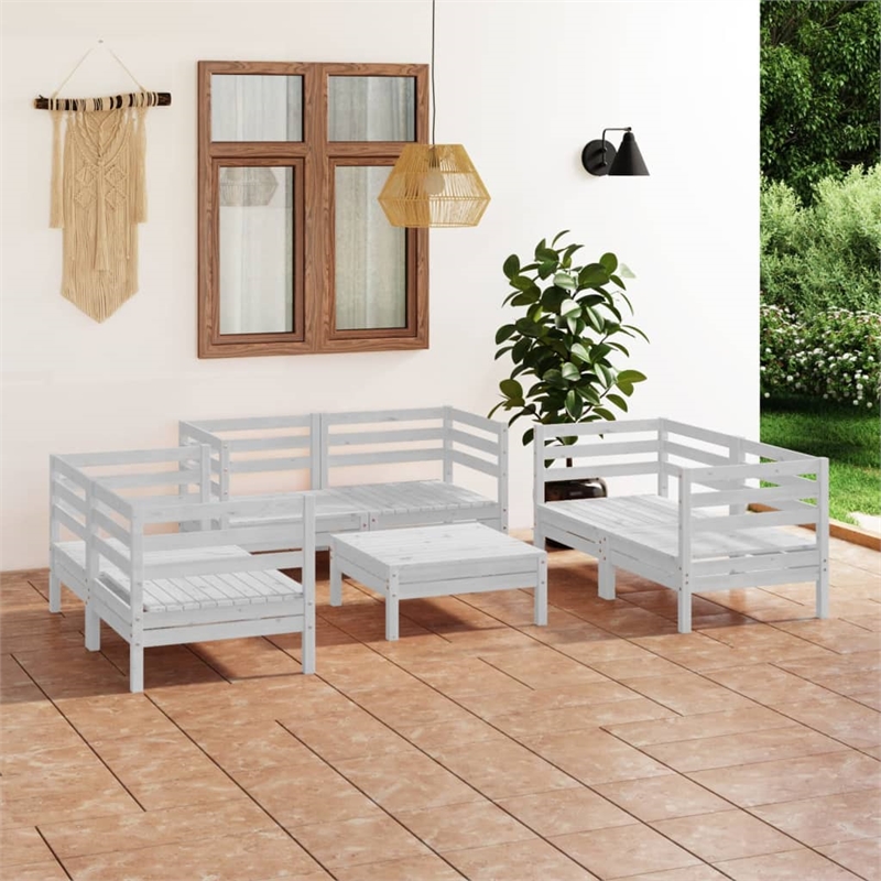 vidaXL 7 Piece Wood Garden Lounge Set in White