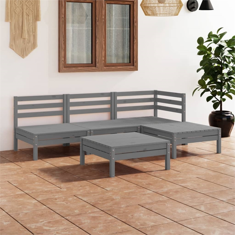 vidaXL 5 Piece Wood Medium Garden Lounge Set in Gray