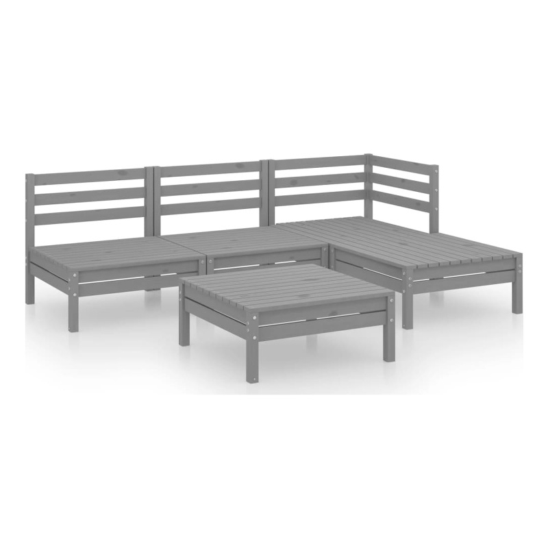 vidaXL 5 Piece Wood Medium Garden Lounge Set in Gray