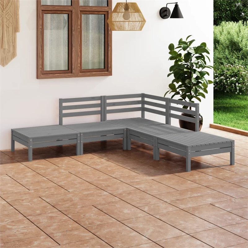 vidaXL 5 Piece Wood Medium Garden Lounge Set in Gray