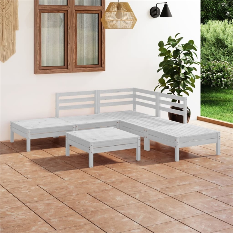 vidaXL 6 Piece Wood Medium Garden Lounge Set in White