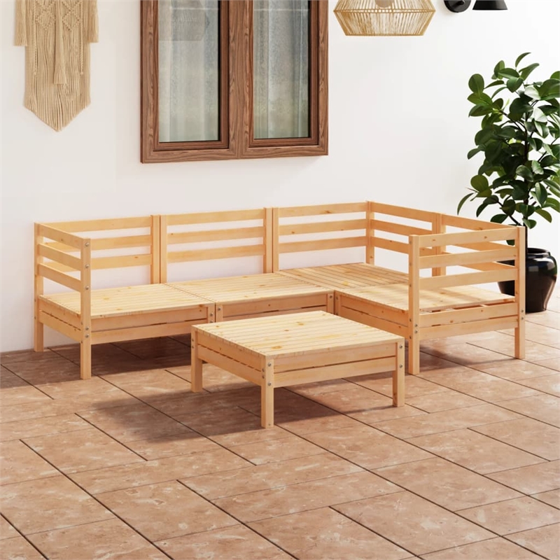vidaXL 5 Piece Wood Medium Garden Lounge Set in Natural