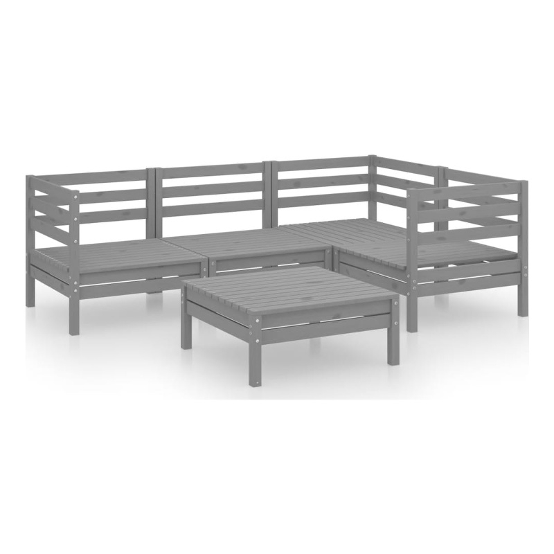 vidaXL 5 Piece Wood Standard Garden Lounge Set in Gray