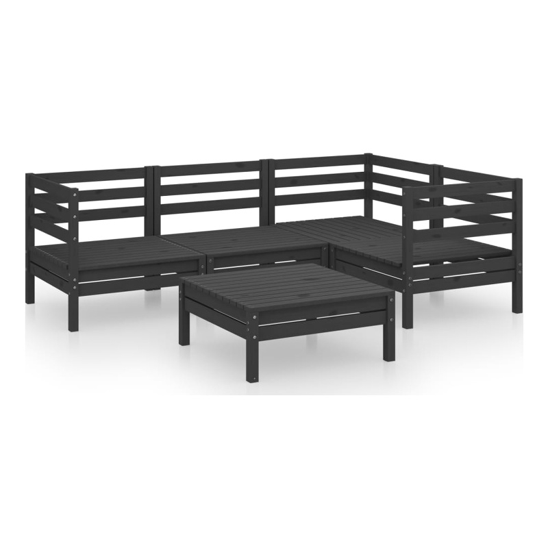 vidaXL 5 Piece Wood Small Garden Lounge Set in Black