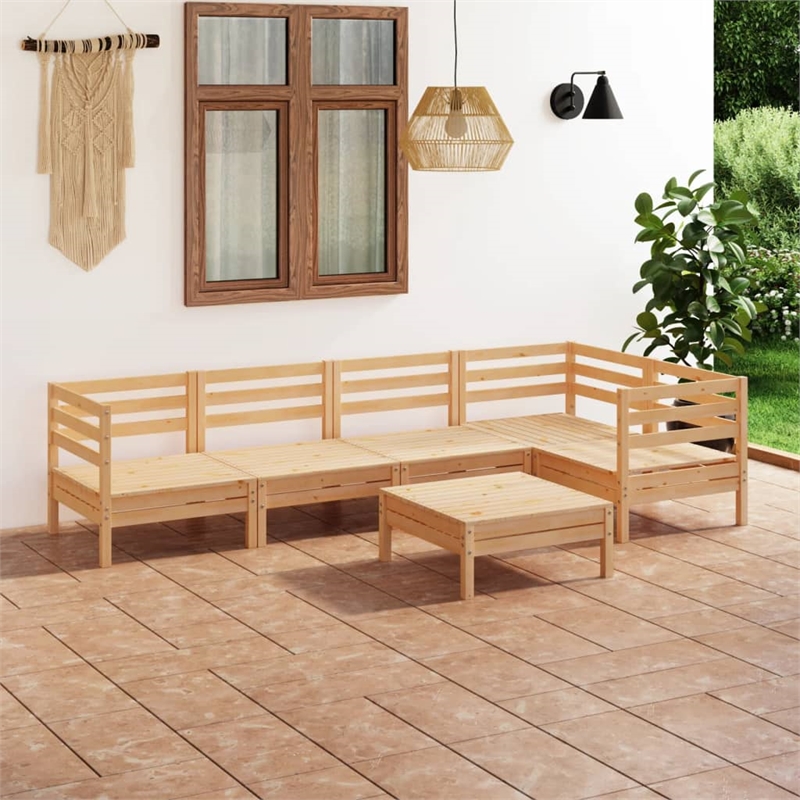 vidaXL 6 Piece Wood Medium Garden Lounge Set in Natural