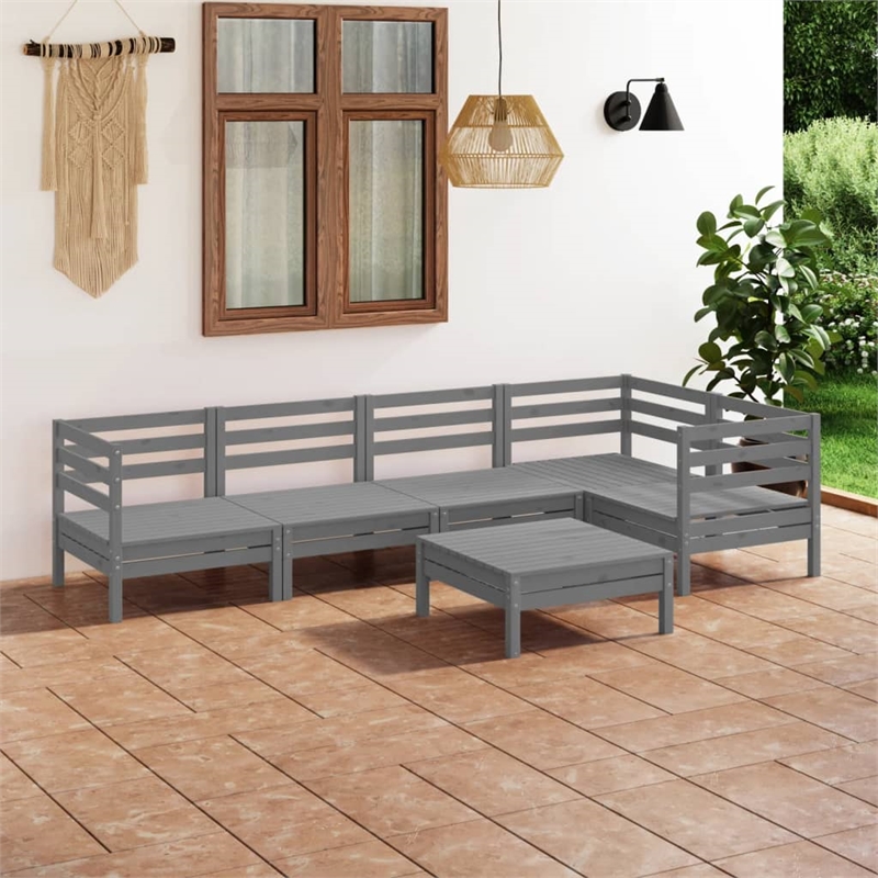 vidaXL 6 Piece Wood Garden Lounge Set in Gray