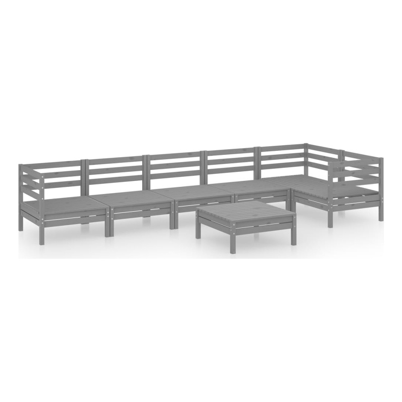 vidaXL 7 Piece Wood Medium Garden Lounge Set in Gray