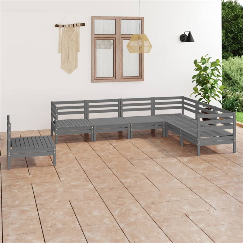 vidaXL 7 Piece Wood Medium Garden Lounge Set in Gray