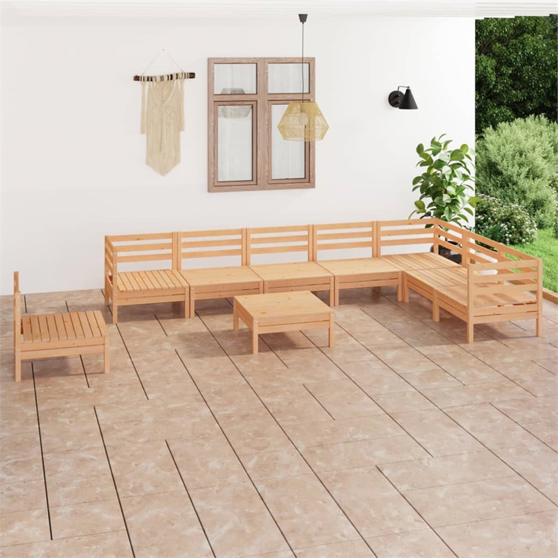 vidaXL 9 Piece Wood Medium Garden Lounge Set in Natural