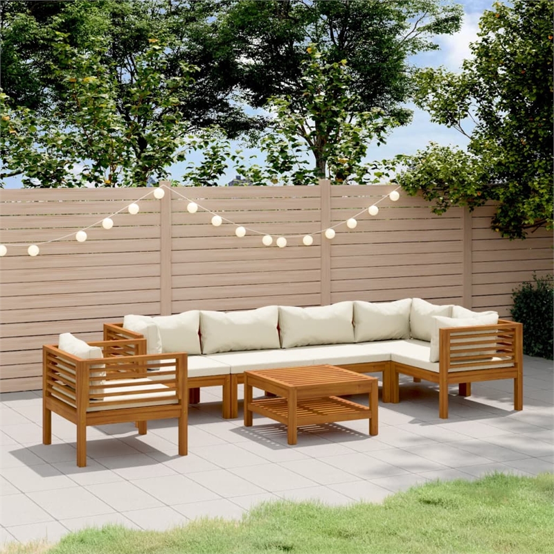 vidaXL 7 Piece Solid Acacia Wood Garden Lounge Set in Cream/Natural