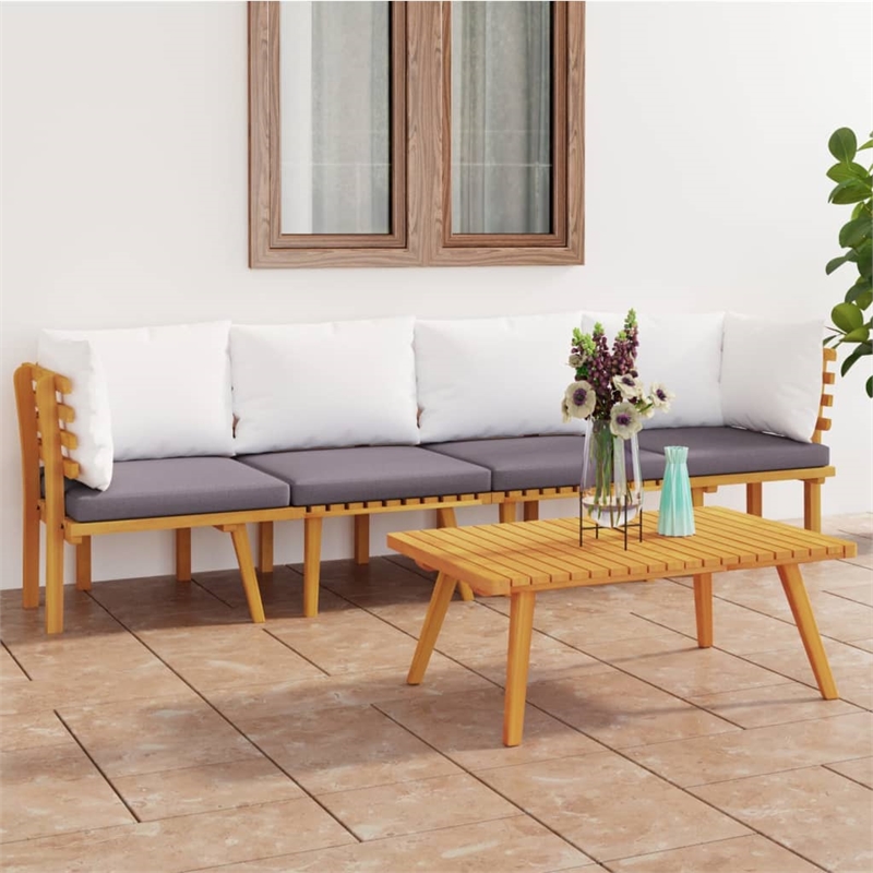 vidaXL 4 Piece Solid Acacia Wood Garden Lounge Set in White/Gray
