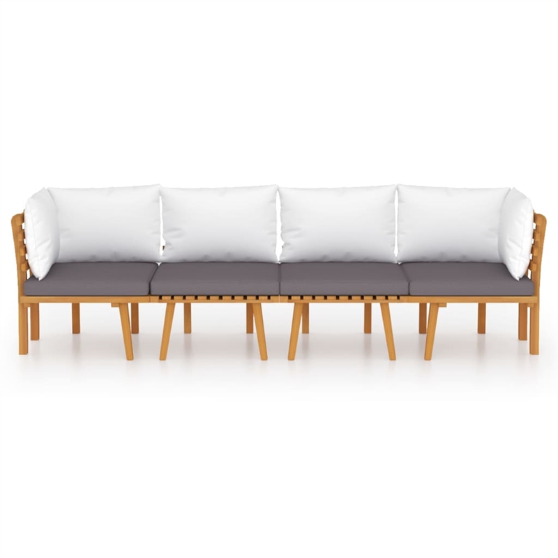 vidaXL 4 Piece Solid Acacia Wood Garden Lounge Set in White/Gray