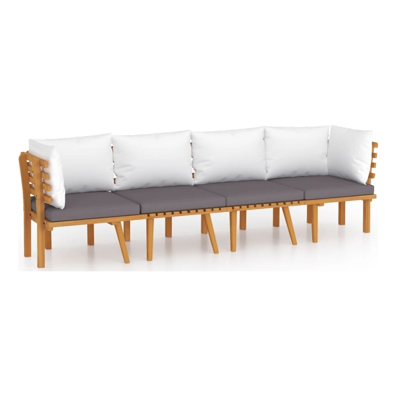 vidaXL 4 Piece Solid Acacia Wood Garden Lounge Set in White/Gray