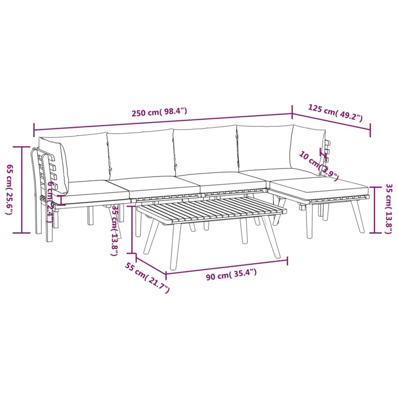 vidaXL Solid Acacia Wood Garden Lounge Set in White/Gray
