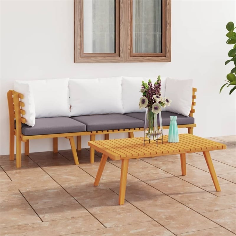 vidaXL 3 Piece Solid Acacia Wood Garden Lounge Set in White/Gray