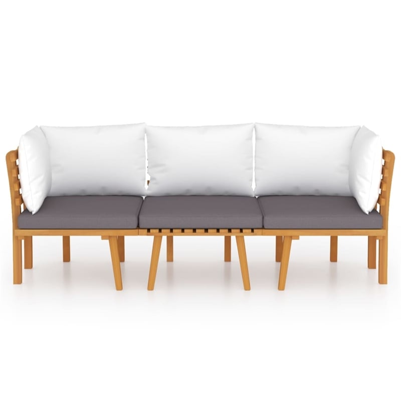 vidaXL 3 Piece Solid Acacia Wood Garden Lounge Set in White/Gray