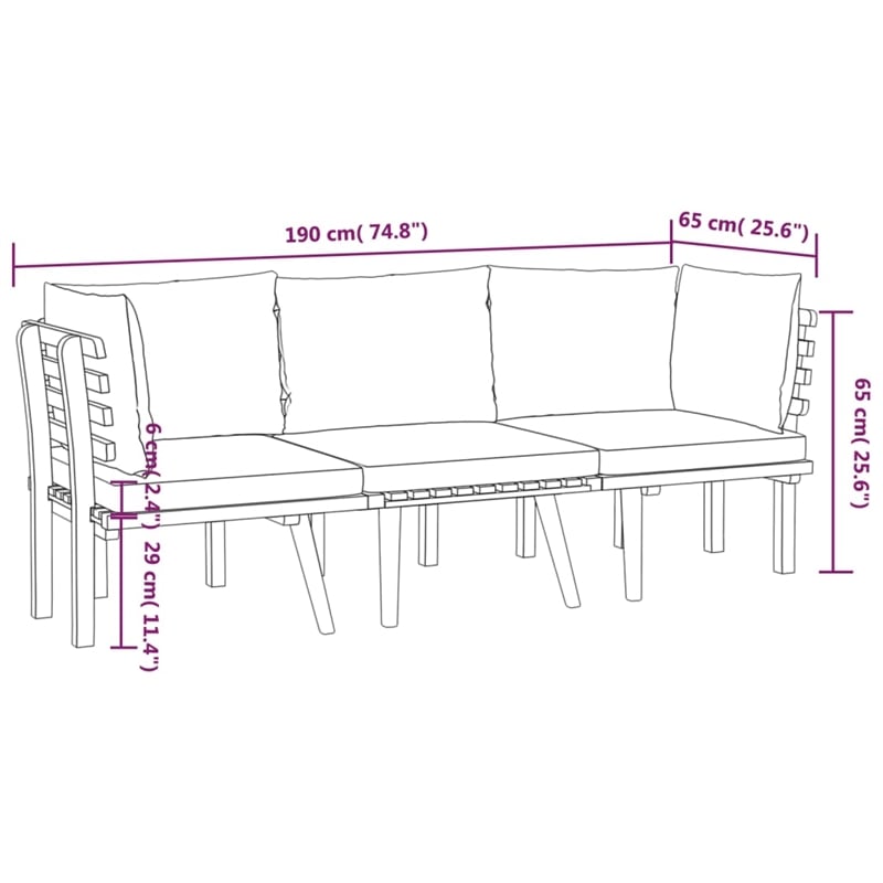 vidaXL 3 Piece Solid Acacia Wood Garden Lounge Set in White/Gray