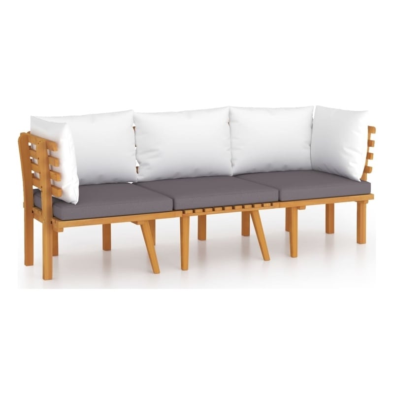 vidaXL 3 Piece Solid Acacia Wood Garden Lounge Set in White/Gray
