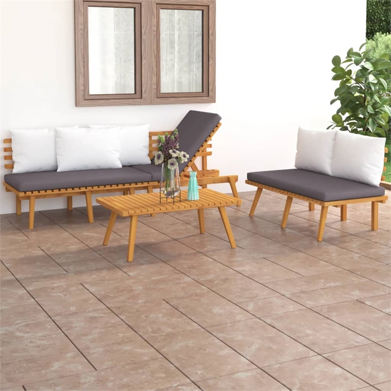 vidaXL 3 Piece Solid Acacia Wood Garden Lounge Set in White/Gray