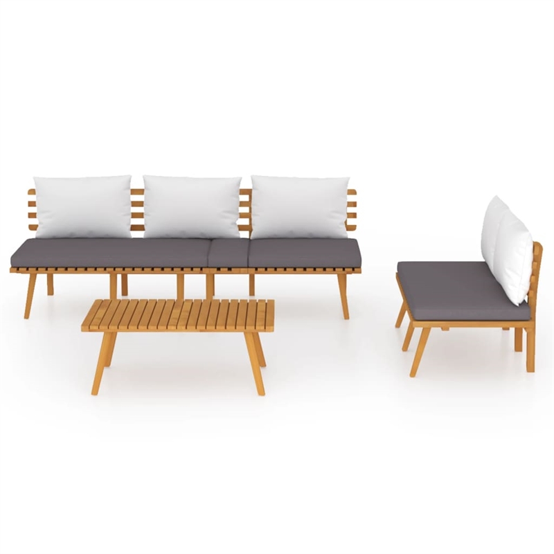 vidaXL 3 Piece Solid Acacia Wood Garden Lounge Set in White/Gray