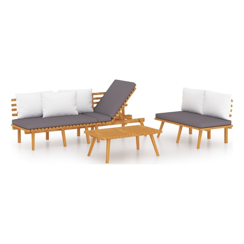 vidaXL 3 Piece Solid Acacia Wood Garden Lounge Set in White/Gray