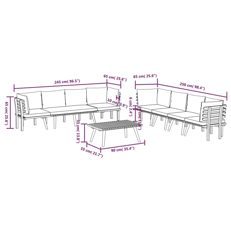 vidaXL 8 Piece Solid Acacia Wood Garden Lounge Set in White/Gray