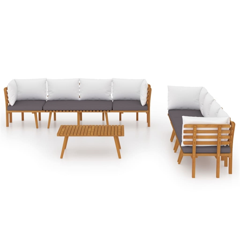 vidaXL 8 Piece Solid Acacia Wood Garden Lounge Set in White/Gray