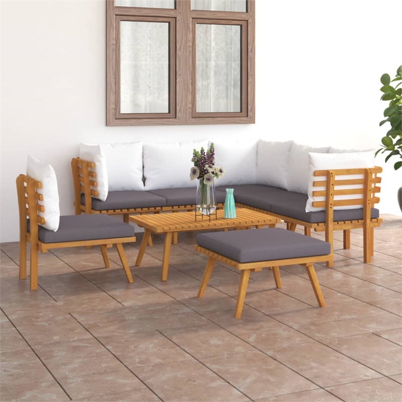 vidaXL 8 Piece Solid Acacia Wood Garden Lounge Set in White/Gray