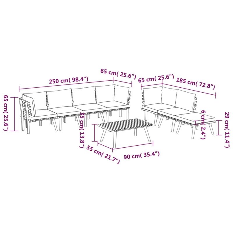 vidaXL 8 Piece Solid Acacia Wood Garden Lounge Set in White/Gray
