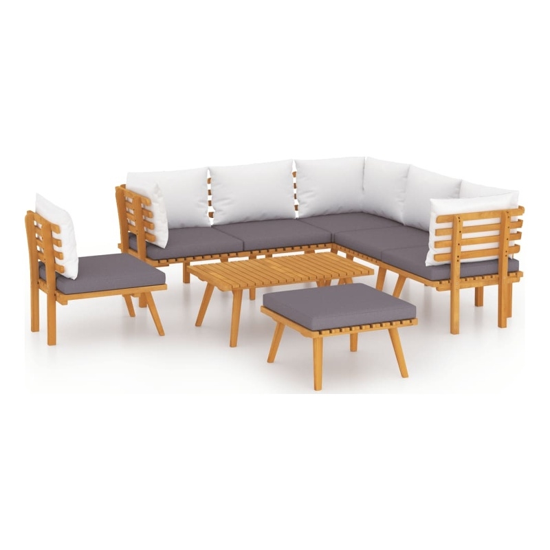 vidaXL 8 Piece Solid Acacia Wood Garden Lounge Set in White/Gray
