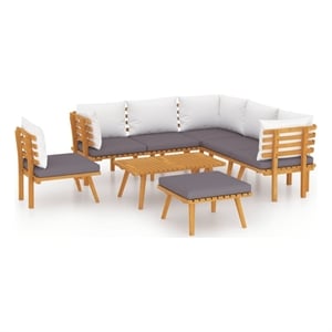 vidaXL 8 Piece Solid Acacia Wood Garden Lounge Set in White/Gray