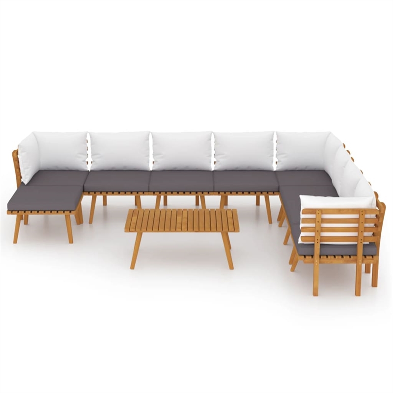 vidaXL 9 Piece Solid Acacia Wood Garden Lounge Set in White/Gray