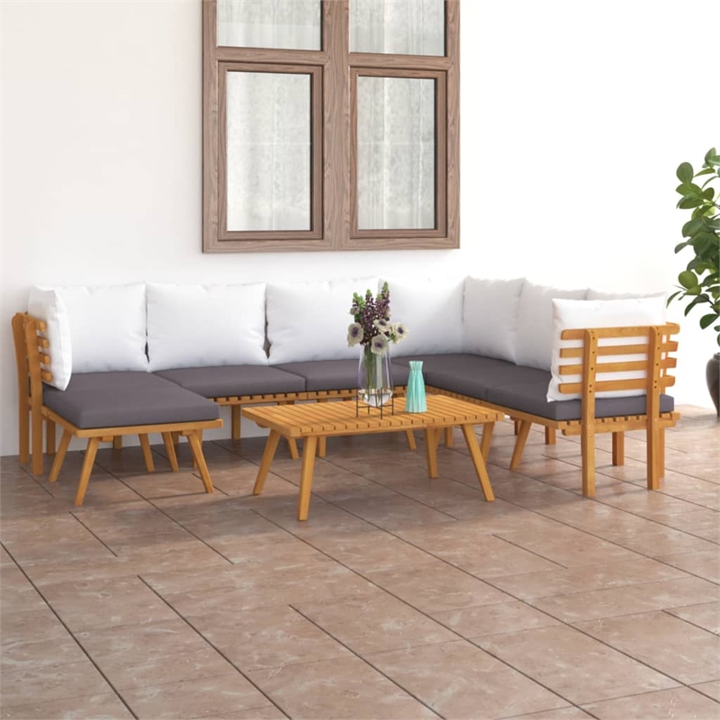 vidaXL 8 Piece Solid Acacia Wood Garden Lounge Set in White/Gray