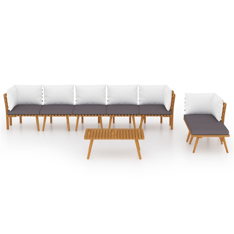 vidaXL 8 Piece Solid Acacia Wood Garden Lounge Set in White/Gray