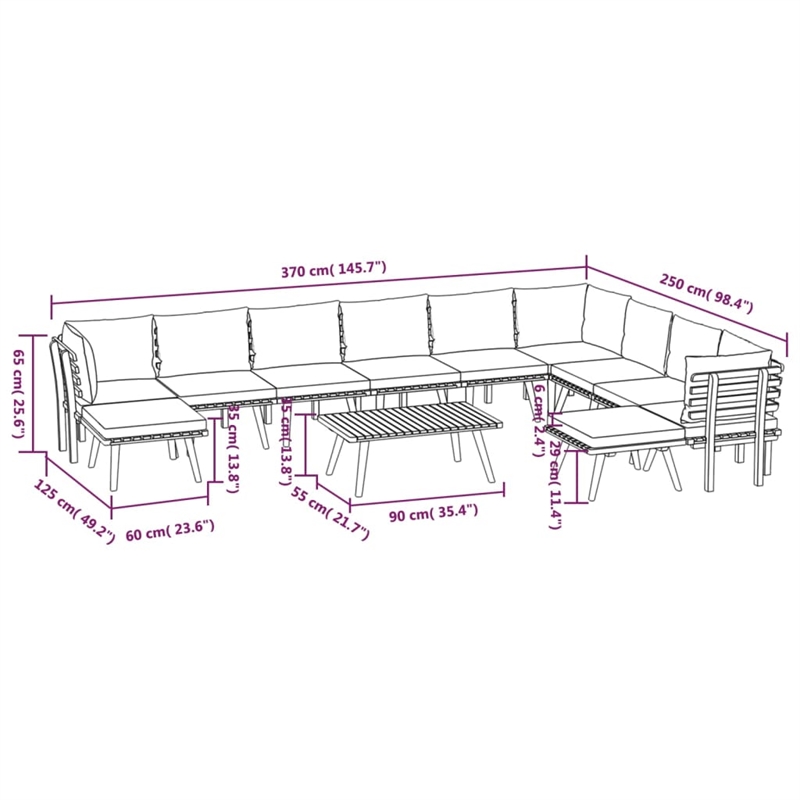 vidaXL Solid Acacia Wood Large Garden Lounge Set in White/Gray