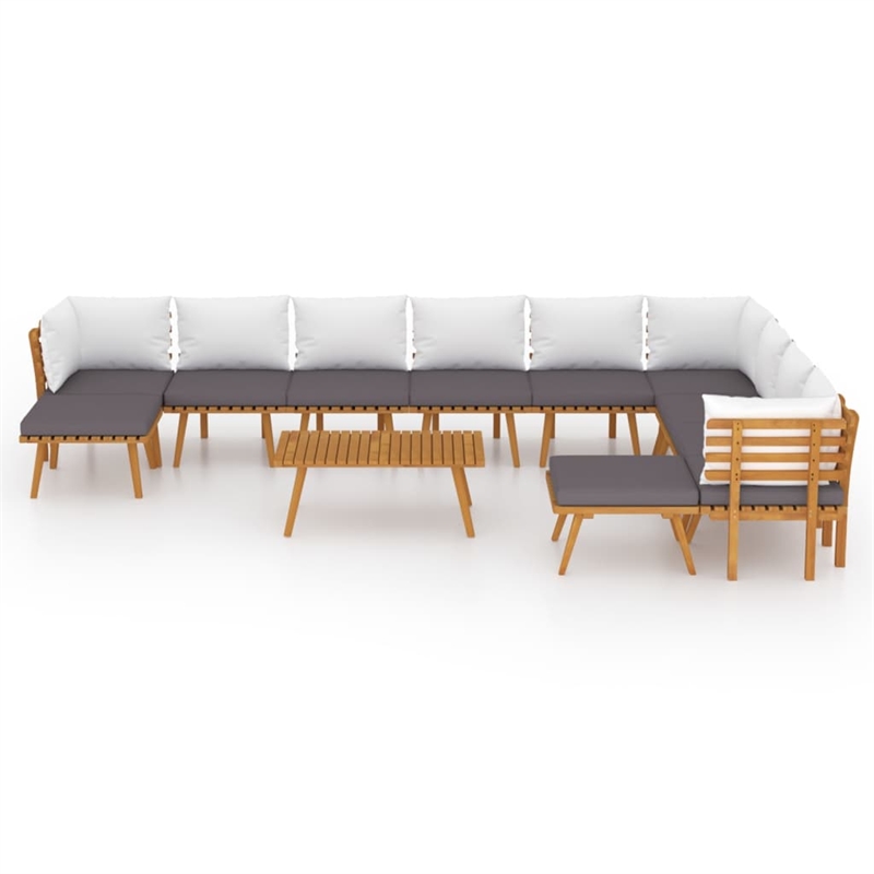 vidaXL Solid Acacia Wood Large Garden Lounge Set in White/Gray