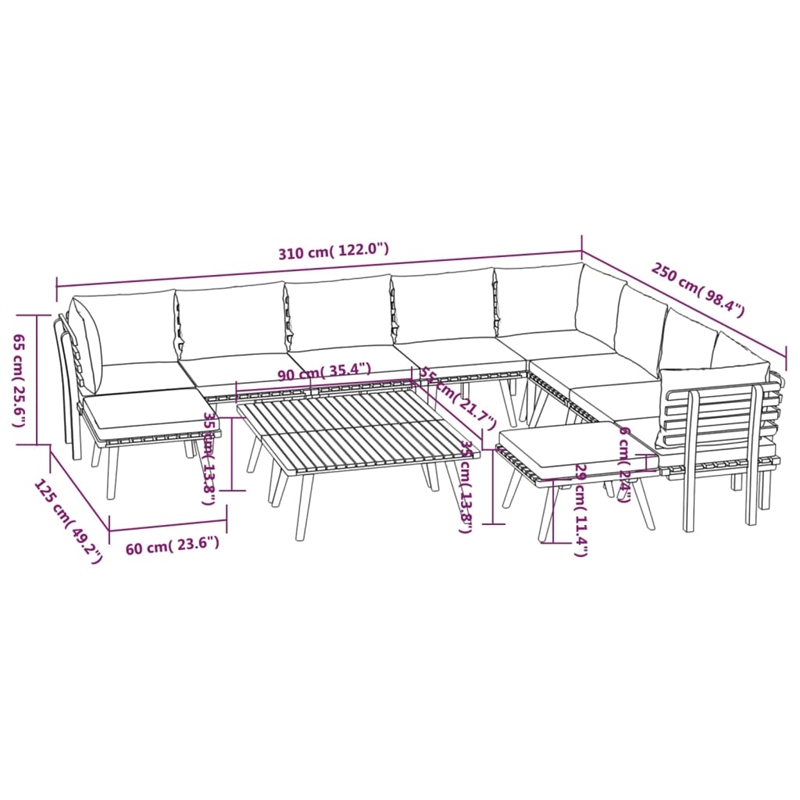 vidaXL 12 Piece Solid Acacia Wood Garden Lounge Set in White/Gray