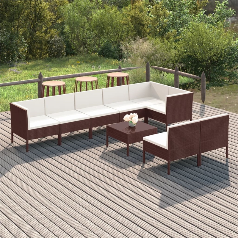 vidaXL 9 Piece Steel Garden Lounge Set in White/Brown/Cream