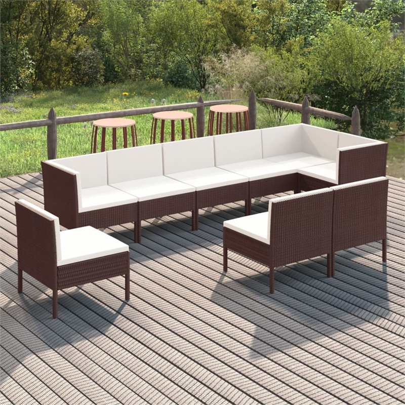 vidaXL 9 Piece Steel Garden Lounge Set in White/Brown/Cream