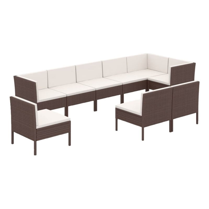 vidaXL 9 Piece Steel Garden Lounge Set in White/Brown/Cream