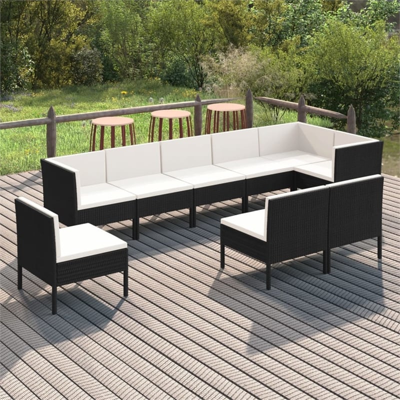 vidaXL 9 Piece Steel Garden Lounge Set in Black/White/Cream