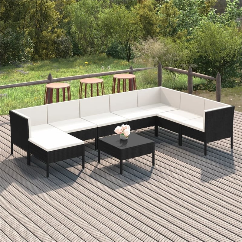 vidaXL 9 Piece Garden Lounge Set in Black/White/Cream