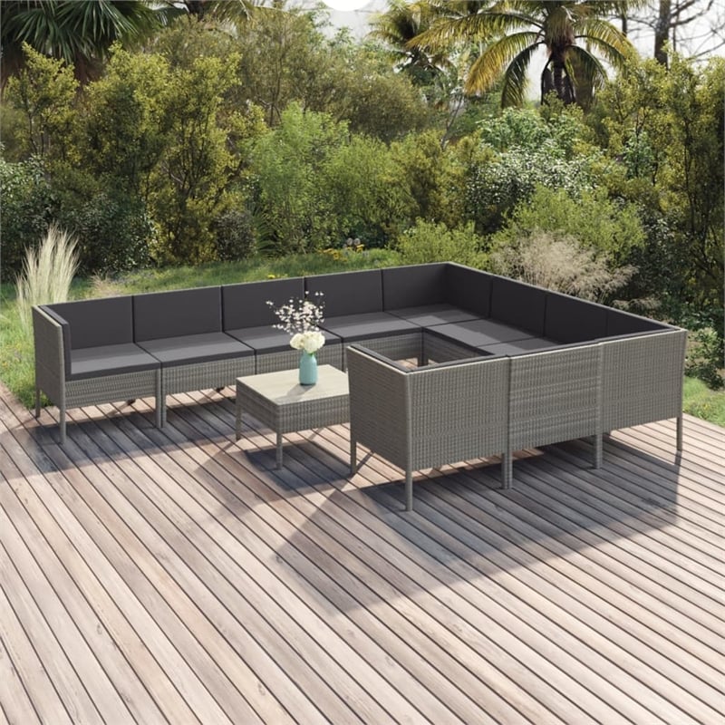 vidaXL 11 Piece Steel Large Garden Lounge Set in Gray